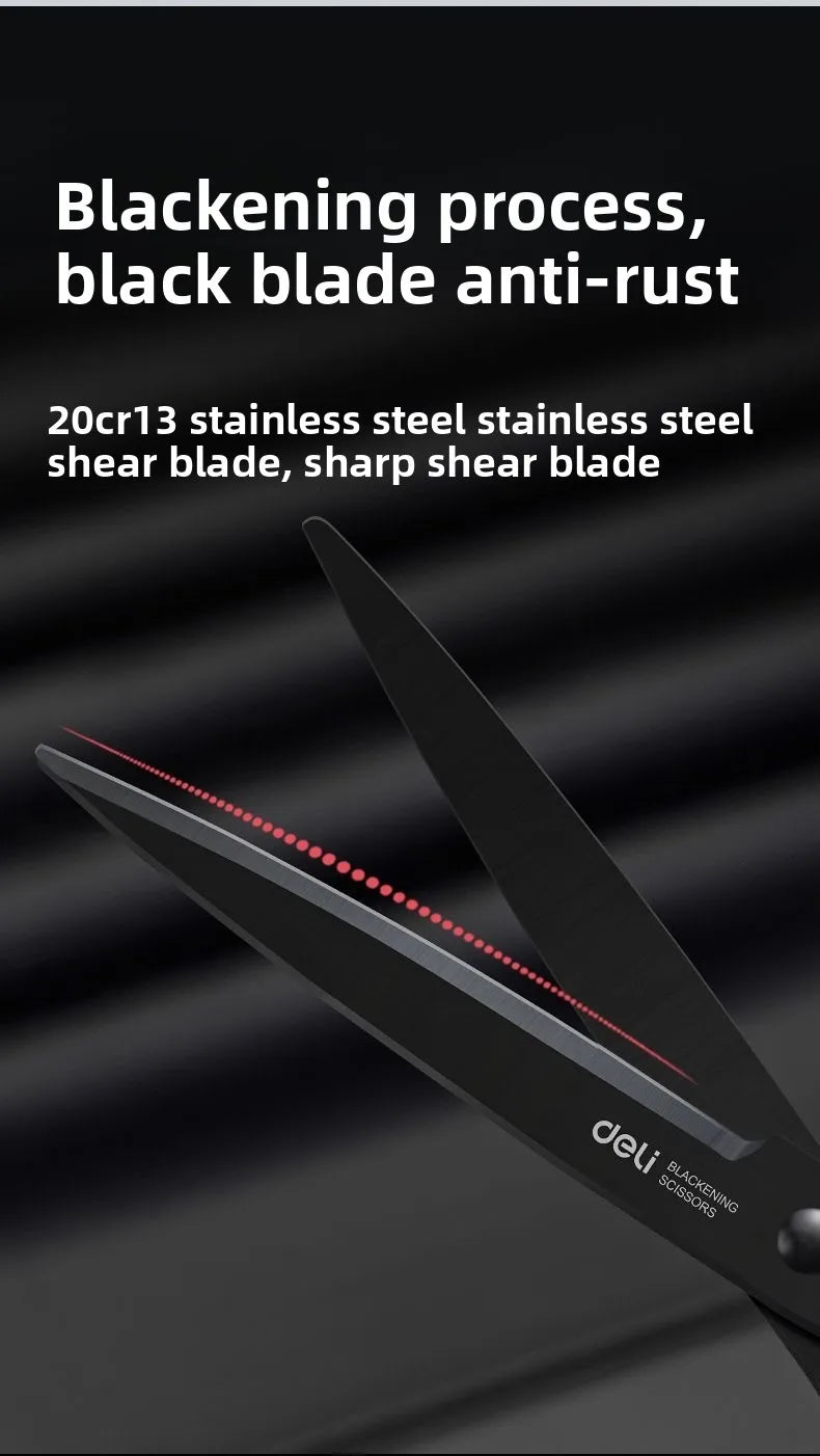 Deli Black Blade Scissors Stainless Steel Anti-Rust Shears Comfort Grip Office School Home Craft Cutting Stationery