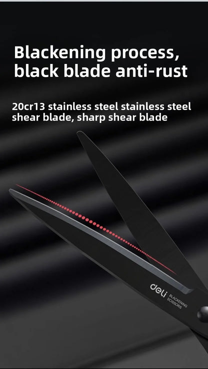 Deli Black Blade Scissors Stainless Steel Anti-Rust Shears Comfort Grip Office School Home Craft Cutting Stationery