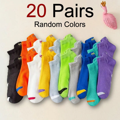 5/10/20/30 Pairs Men Ankle Socks Fashionable Letter Sports Style Odor Proof Sweat Absorbing Breathable Invisible Running Socks