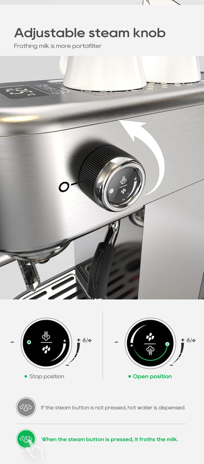 HiBREW 20Bar Semi Automatic Espresso Coffee Machine Temperature Adjustable Cold/Hot Super Slim Coffee Maker Cappuccino H10B