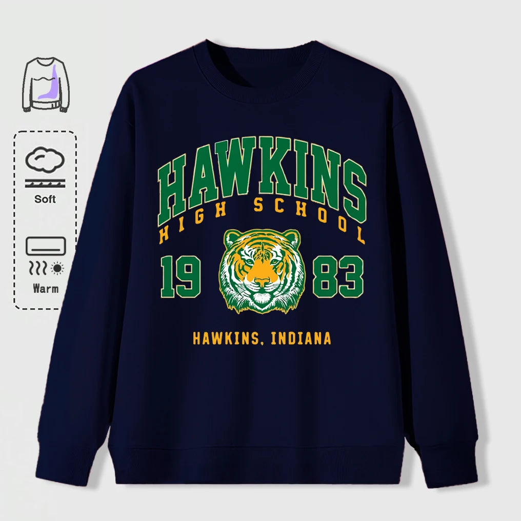 Hawkins 1983 Mighty Tiger Pullover For Men Autumn Oversize Long Sleeve Casual All-Match Clothing Unisex O-Neck Fashion Retro Top