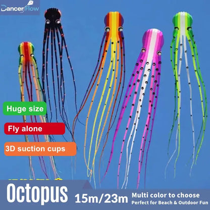 15m / 23m Inflatable Octopus Kite with 3D Suction Cups, Soft Laundry Kite,  Professional Giant Kite for Festival
