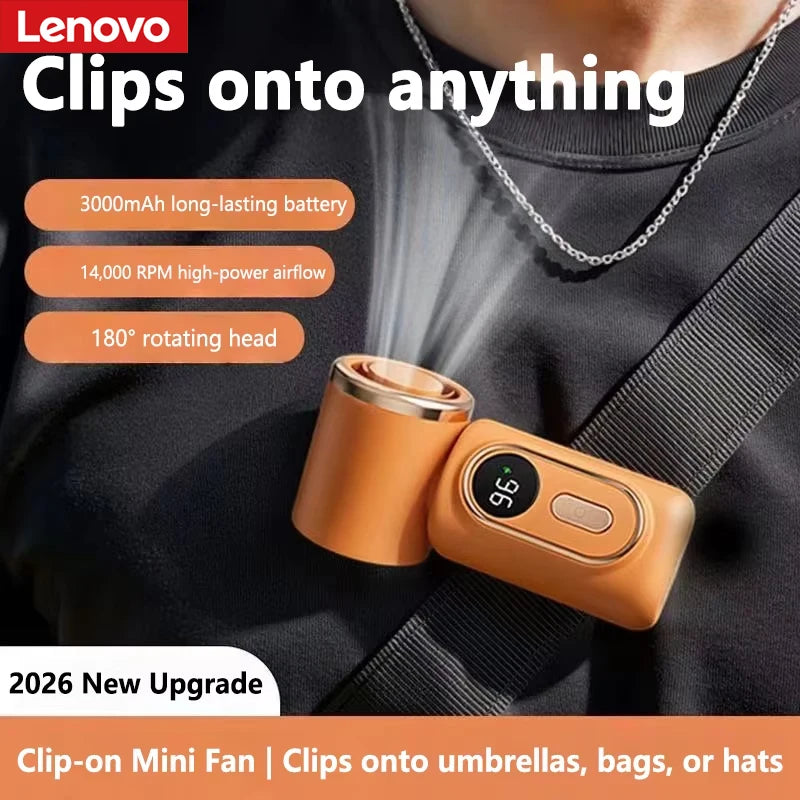 Lenovo Mini Handheld Cooling Clip Fan 100 Gear Speed Adjustment Lightweight Design Fan USB Charging For Outdoor Camping Gift