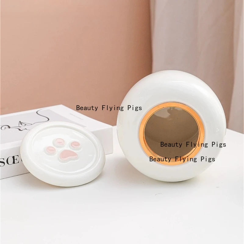 1pc Ceramic Pet Urn, Funeral Cremation Urn for Cats and Dogs, Pet Hair Covered Commemorative Jar,Household Pet Funeral Supplies