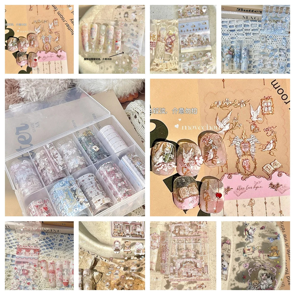 10Rolls Plaid Thousand-Bird Bow  Stars Nail Foils Transfer Paper  Nail Art Stickers  Manicure Set Decal  Nails Decoration