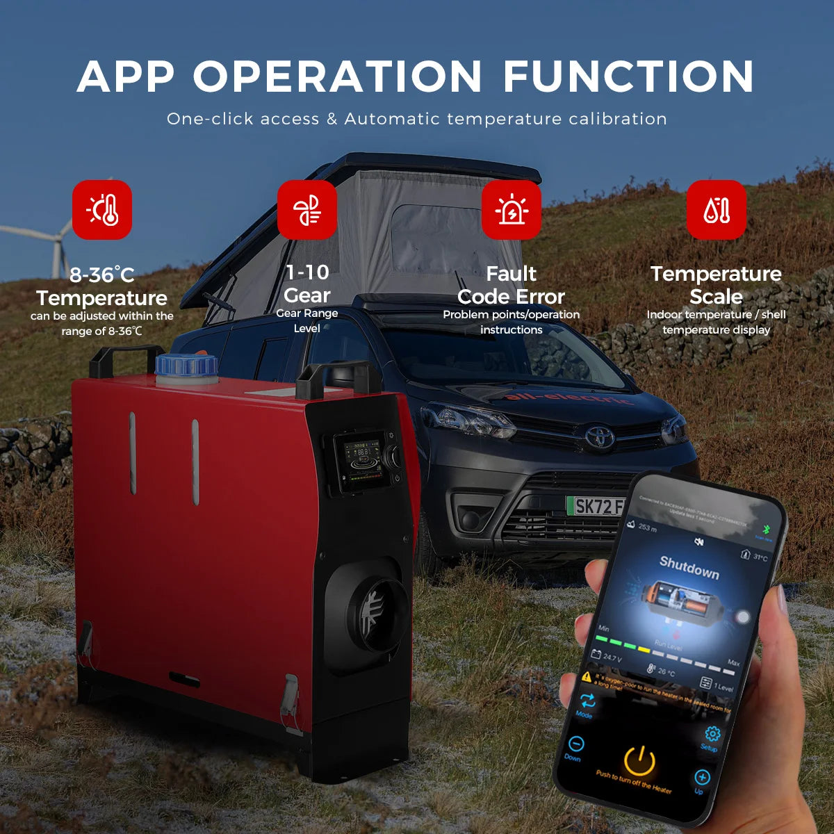 8KW Diesel Air Heater 12V&24V All in One Parking Heater with LCD Switch & Remote Control Bluetooth APP for RV Truck Car Tent