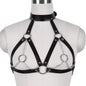 BDSM Alternative Training Sexy Black Leather Collar, nipple clamps, waist binder, and bralette