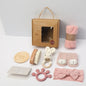 Newborn Baby Bath Set with Double Sided Cotton Blanket Face Saliva Towel Crochet Rattle Toy Wool Brush,Gift Box for Baby Shower