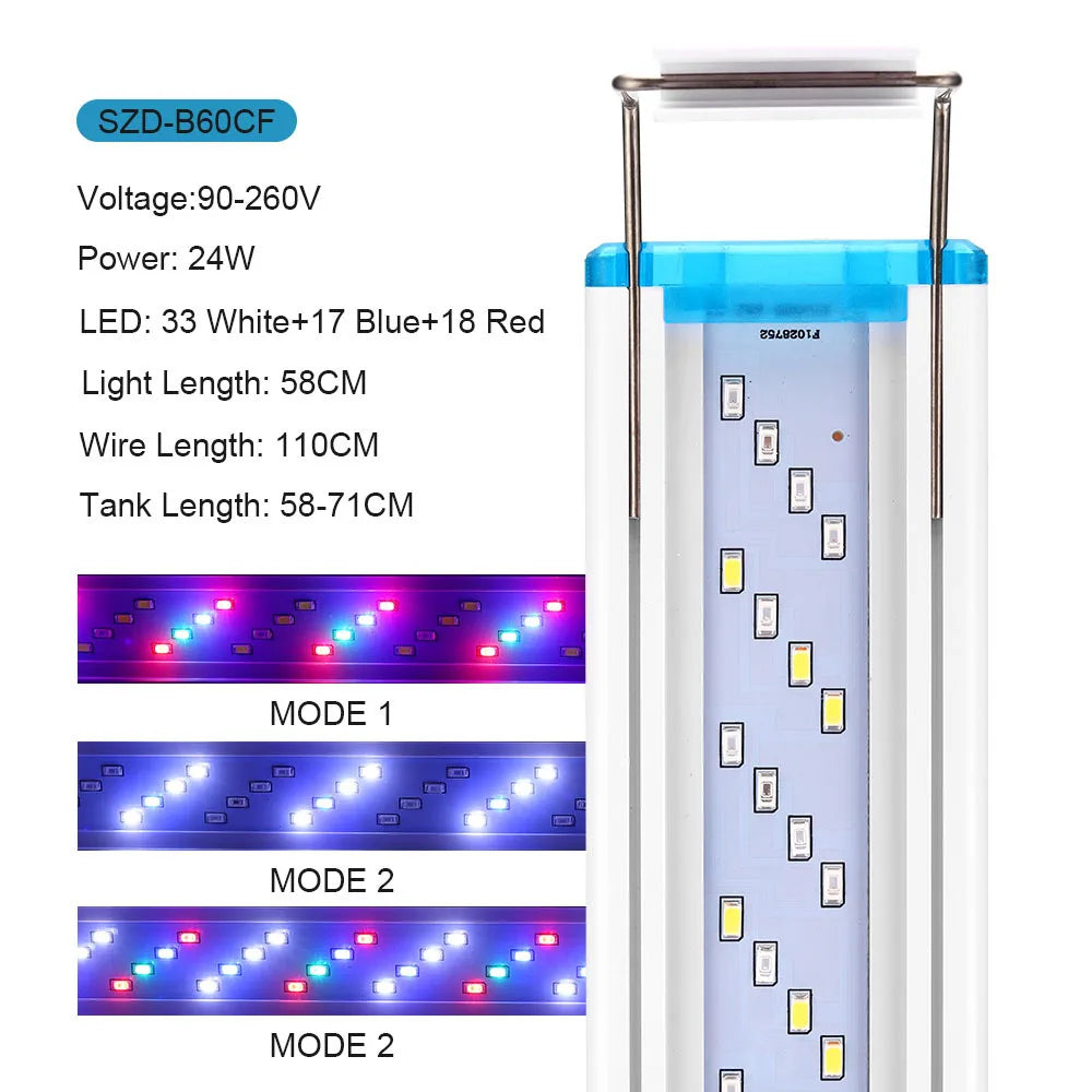 Extensible Waterproof Clip on Lamp For Fish Tank Super Slim Fish Tank Aquatic Plant Grow Aquarium LED Light 18-58cm 220V