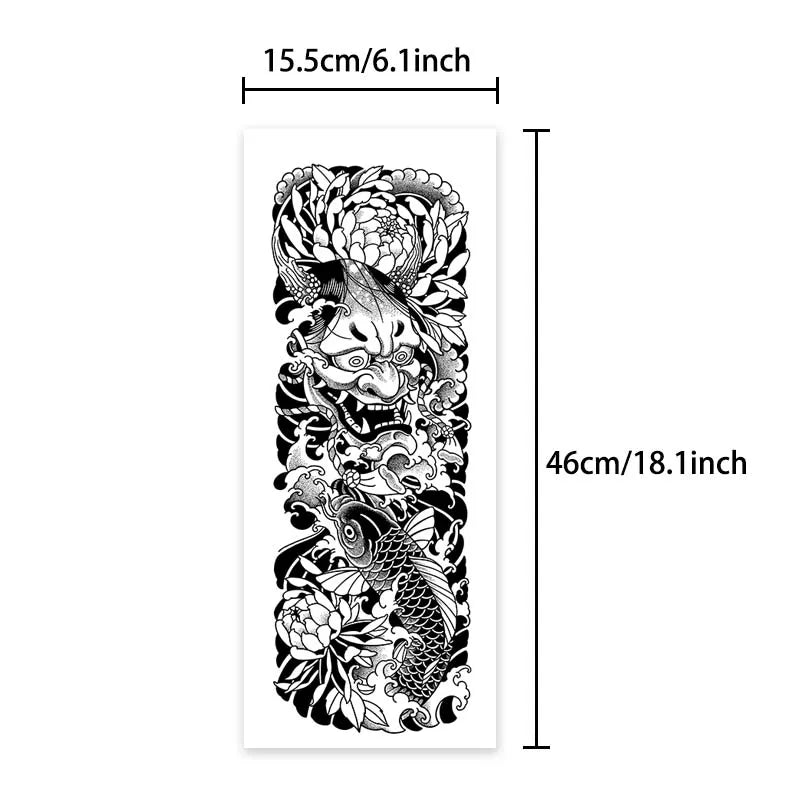 Hannya Full Arm Waterproof Temporary Tattoo Sticker, Long-lasting for 1-2 Weeks, Realistic Semi-Permanent Fake Tattoo