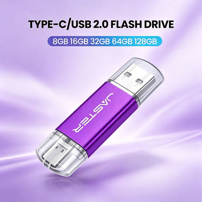 JASTER High Speed TYPE C 2in1 USB Flash Drive 64GB Metal Pen Drive Smart Phone Car TV 8GB Office Gift Memory Stick Fast Delivery