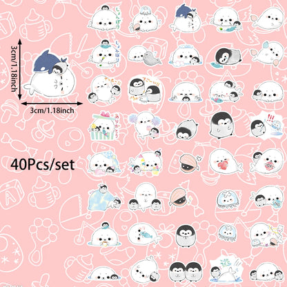 40pcs Cartoon Seal Penguin Stickers Can Be Used To Decorate Luggage Mirrors, Cabinets, Car Water Bottles, Etc., Self-Pasting