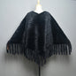 Fashion Women Fur Shawl Winter Knitted Real Mink Fur Stole With Fur Hood Knitted Mink Poncho Pashmina