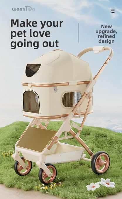 Wholesale Small Lightweight Oxford Aluminum Alloy Foldable Pet Stroller Detachable Dog Cat Travel Cart Portable Pushchair Puppy