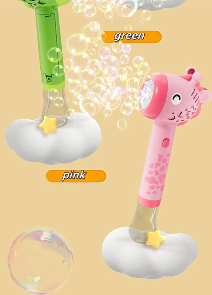 Cartoon Dinosaur Giraffe Bubble Blowing Machine for Children, Fully Automatic Handheld Bubble Stick, Luminous Bubble Toy