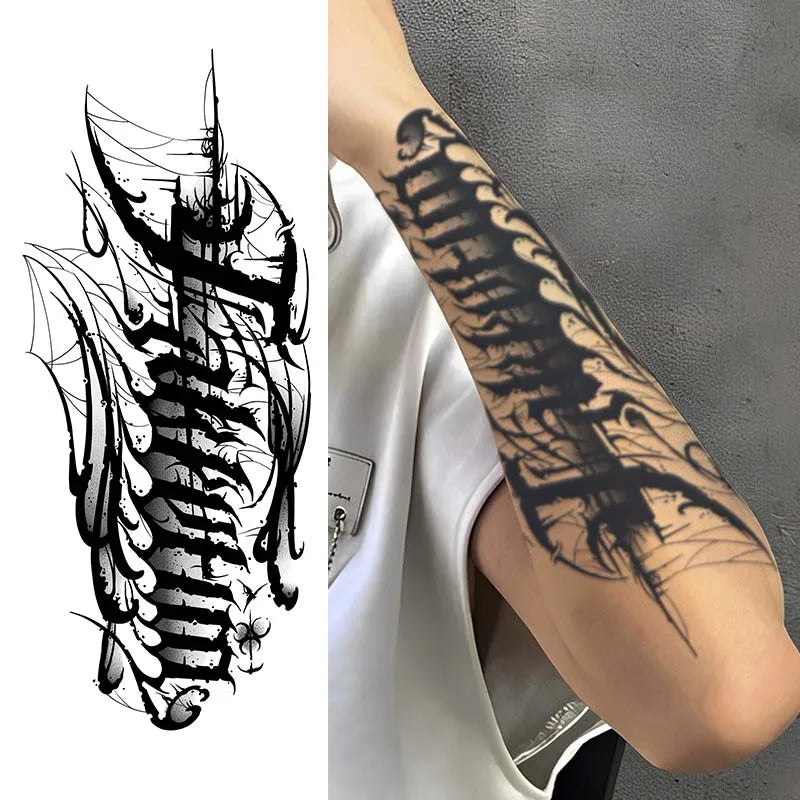 1pc English Half-Sleeve Arm Waterproof Temporary Tattoo, Long-Lasting 1-2 Weeks, Realistic Semi-Permanent Fake Tattoo