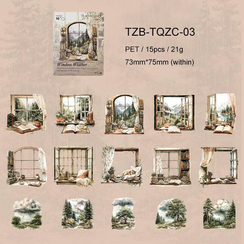JIANWU Weather Window Series Vintage Plant Flower Landscape Material Collage PET Sticker Creative DIY Journal Stationery