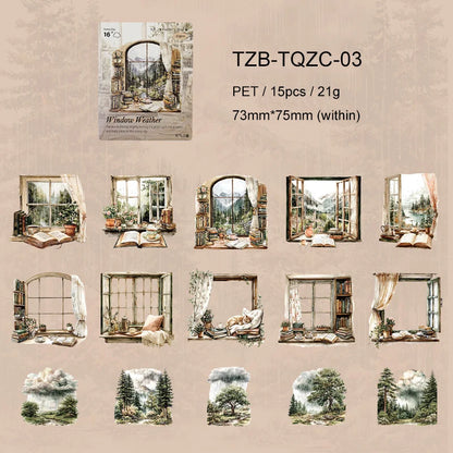 JIANWU Weather Window Series Vintage Plant Flower Landscape Material Collage PET Sticker Creative DIY Journal Stationery