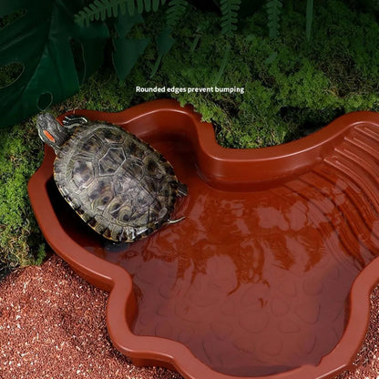 Reptile Bathing Pool Reptile Feeding Dish Water Bowl with Ramp Aquarium Ornament for Snake, Turtle, Bearded Dragon, Lizard Bath