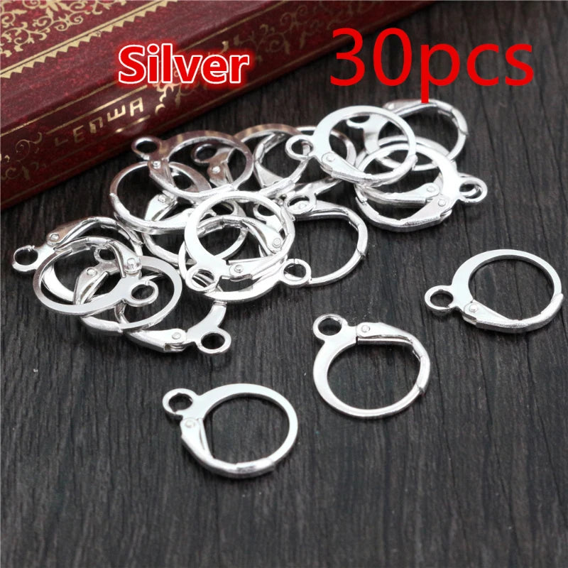 30-50pcs/lot Gold Silver French Lever Earring Hooks Wire Settings Base Hoops Earrings For DIY Jewelry Making Supplies Wholesale