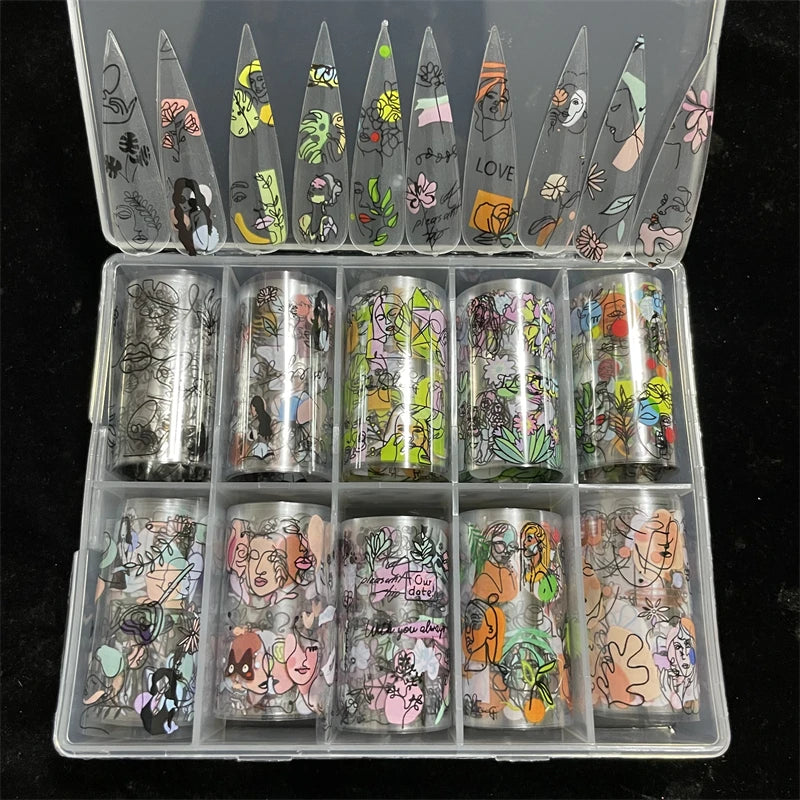 New Flower Nail Foils for Transfer Paper Stickers Floral Adhesive Fruit Nails Wraps Fish DIY Water Marble Nail Art Decorations