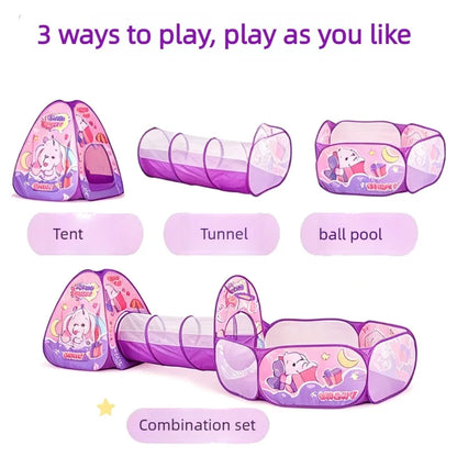 3 in 1 Pink Elephant Kids Play Tent with Crawl Tunnel & Ball Pit, Pop Up Foldable Toddler Playhouse, Breathable Mesh Safe Play Toy Indoor Outdoor Large Space for 2-3 Kids Ages 1-6，Quick Setup & Easy Storage with Carry Bag