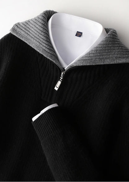 Pullover sweater for men, men's lapel sweater 2025 new loose knit autumn and winter full sleeved men's 100% Australian wool swea