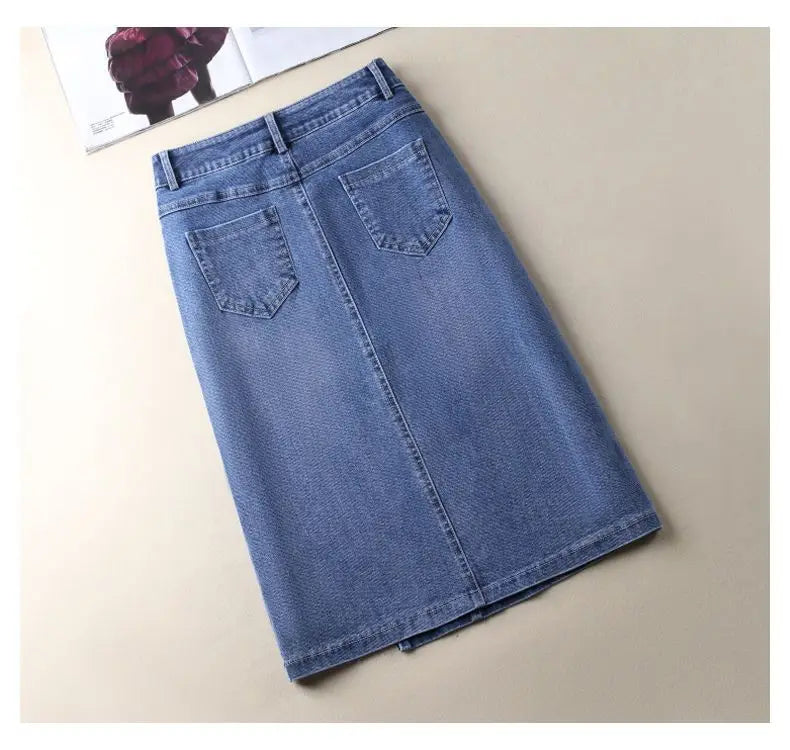 Denim Skirt Women's 2026 Spring/Summer New Slim High Waist Split One Step A-line Wrap Hip Skirts Female Casual Clothing