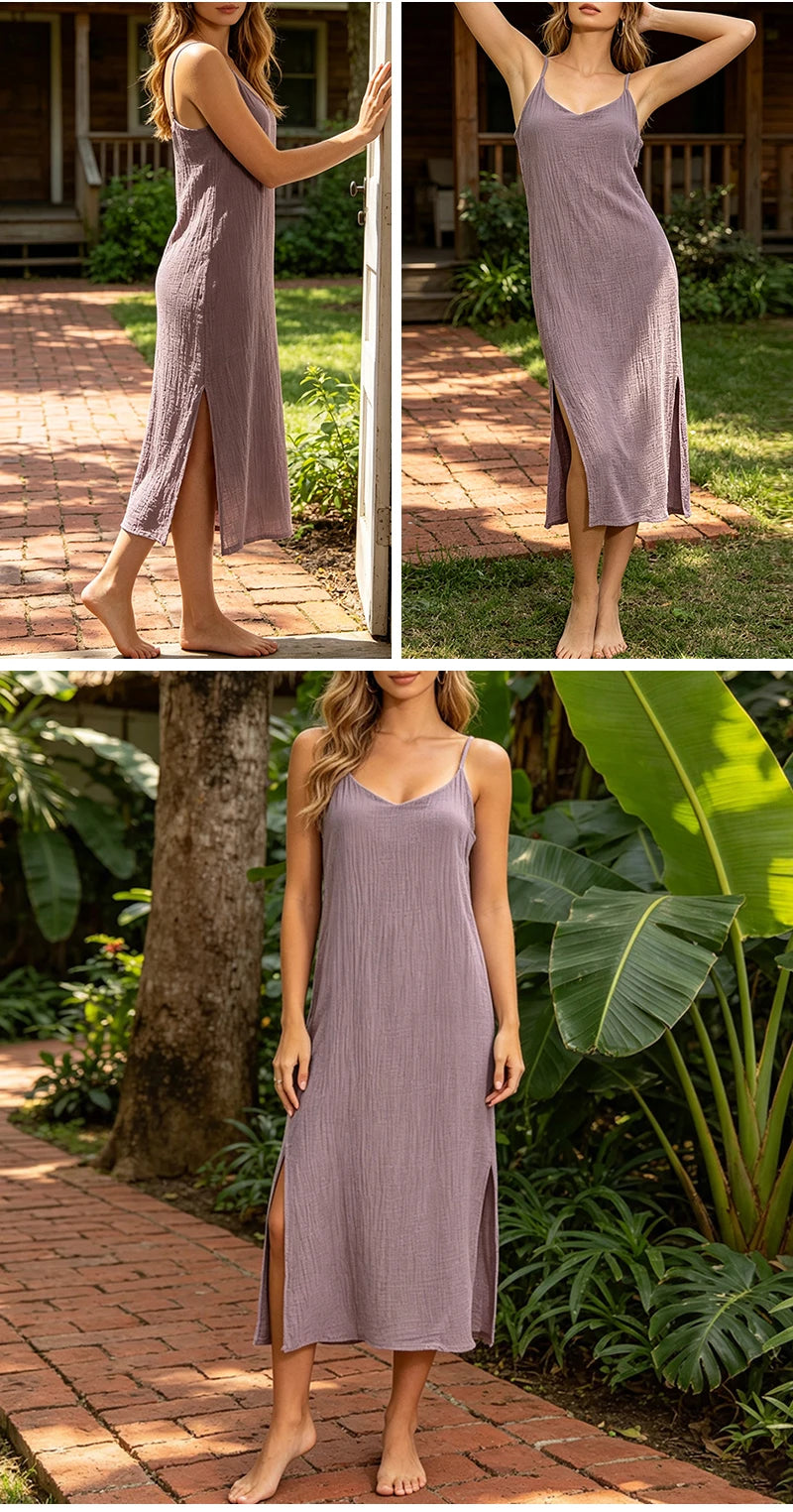 Casual Muslin 100% Cotton Gauze Dresse Summer Women's Loose Sleeveless Backless Streetwear Female Chic Dress Vestidos Long Robe
