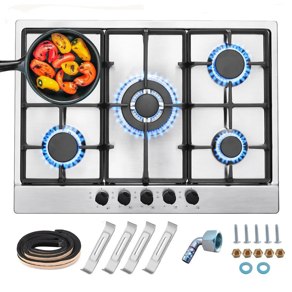 TopStrong 2/4/5 Burner 4200W Stainless Steel Auto Flame Protection Built-in for Natural Gas/Propane, Easy Clean, 30cm‌ Gas Hob