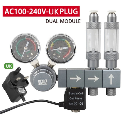 Aquarium CO2 Regulator Dual Meter Solenoid Valve Quick Plug Foam Recorder Control System Fish Tank CO2 Pressure Reducing Valve