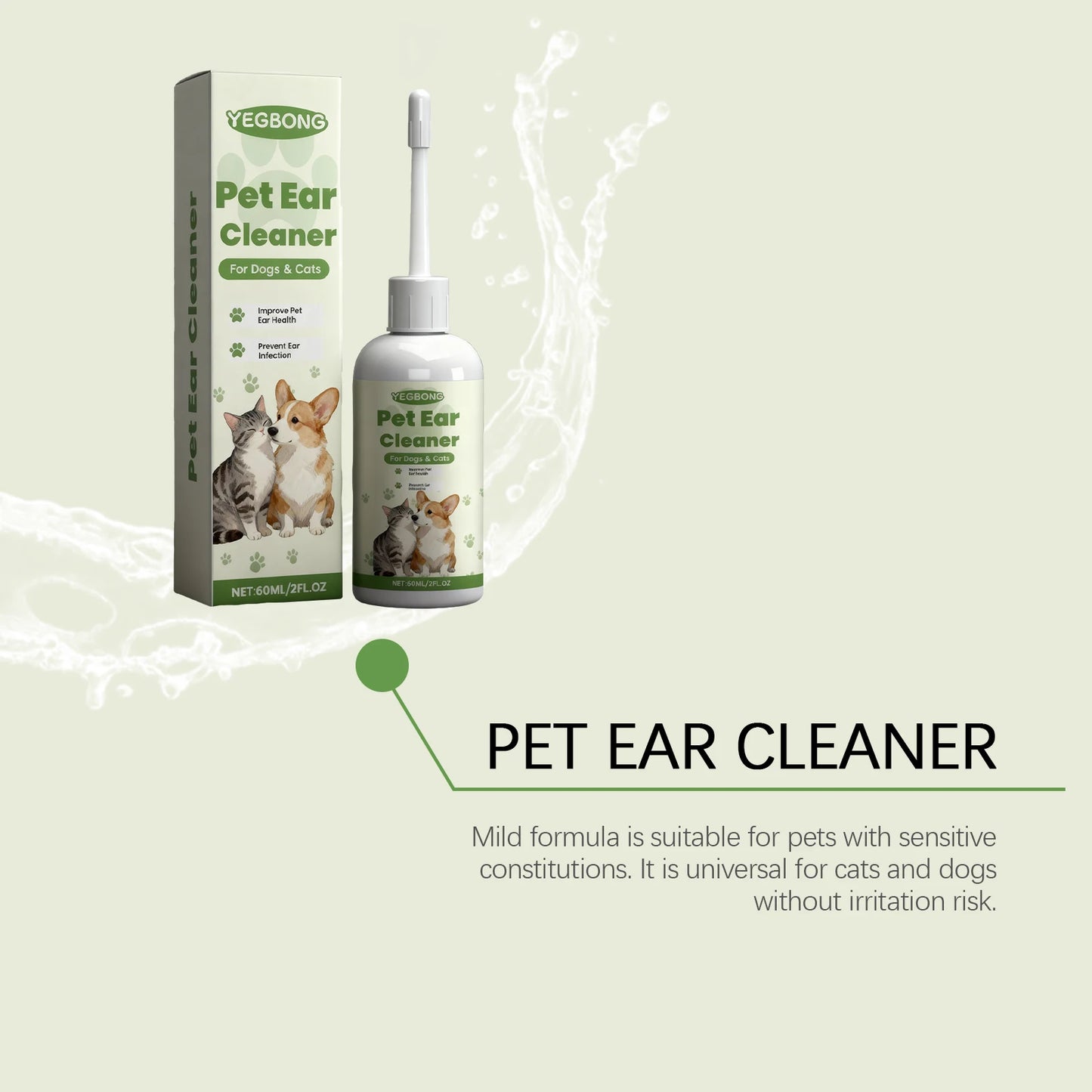 Pet Ear Cleaner Liquid for Dogs Cats Gentle Ear Wash Drops Removes Dirt Earwax buildup Deodorizer for Daily Ear Care Cleaning 50