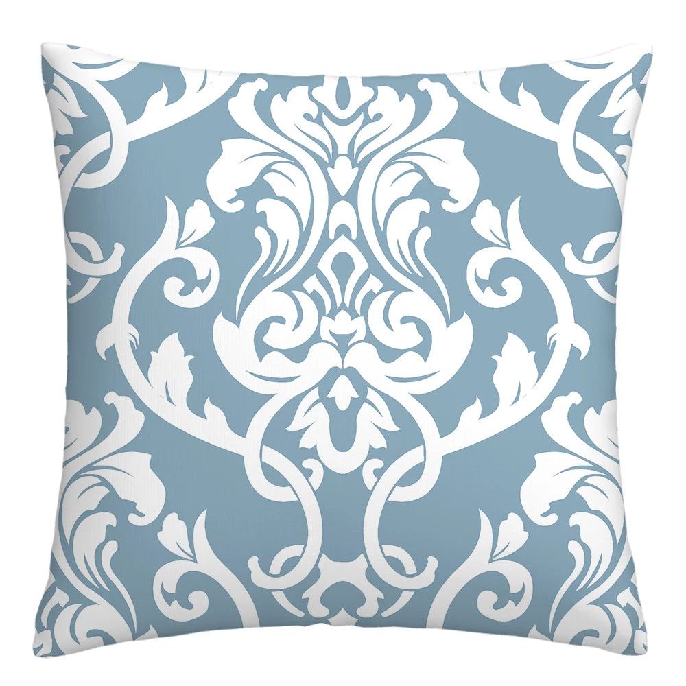 Lake blue white geometric linen pillowcase sofa cushion cover home decoration can be customized for you 40x40 45x45 50x50 60x60