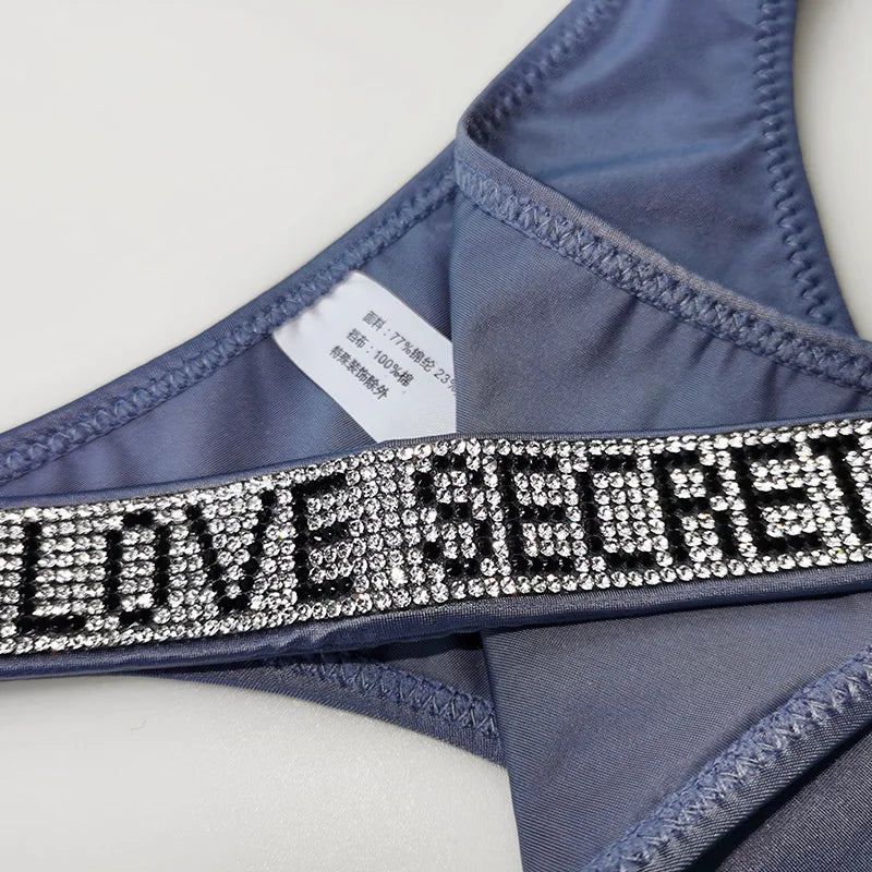 Low Waist Sexy Women Thongs Panties Rhinestones letter Diamonds G String Sports Thong Shorts Briefs T-back Fitness Size S-XL