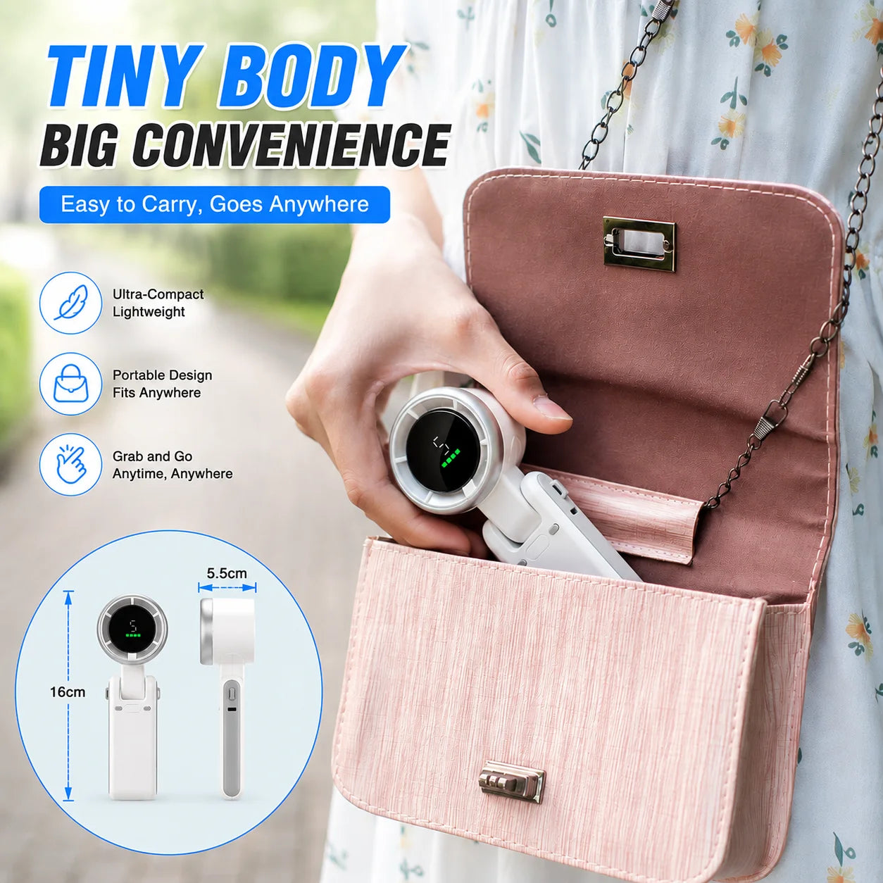 Mini Fan Portable Handheld Fan 5 Speed Wind Speed LED Display Outdoor Foldable/neck Hanging Brushless Silent Fan 2400mah