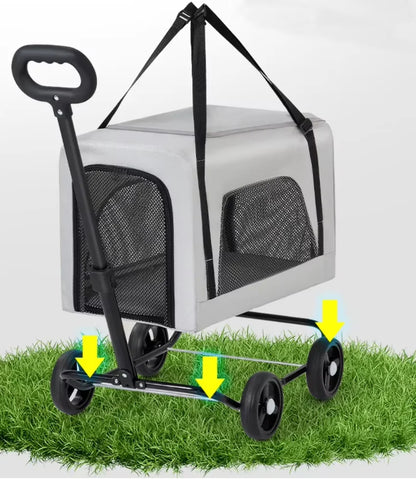 Outdoor Pet Travel Trolley Cart Universal Wheel Stroller Wheeled Box Removable Folding Dog Cat Carrier Bag Large Capacity Safe