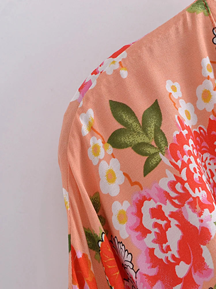 Boho Queens Vintage Peacock Floral Print Sashes Beach Kimono Women Bohemian Wrap Batwing Sleeves Holiday Bikini Cover-ups