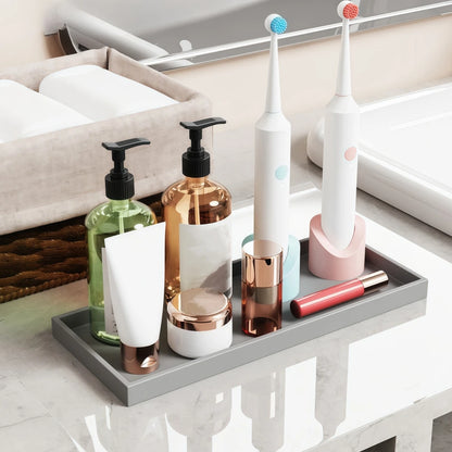 Bathroom Counter Tray Silicone Bathroom Vanity Tray Soap Dispenser Tray Countertop Storage For Dressing Tables
