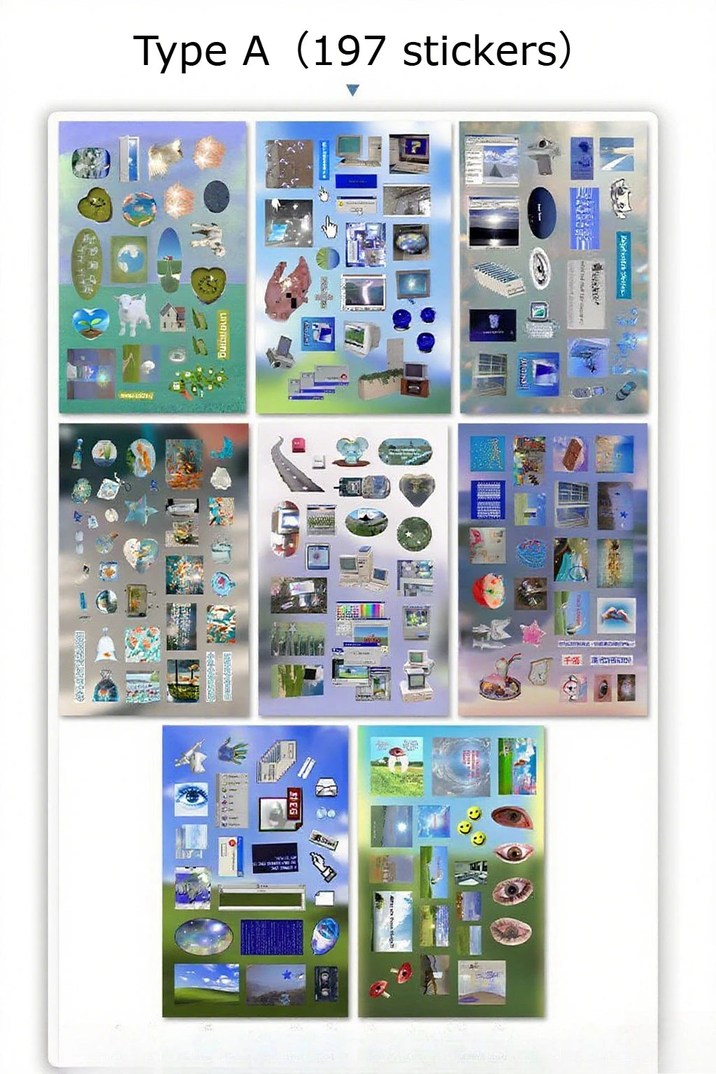 8/16sheets y2k Gen Z Electronic Memories Style Retro Dreamcore Collages Journals Diary Scrapbook Stickers