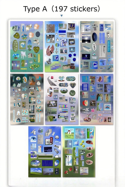 8/16sheets y2k Gen Z Electronic Memories Style Retro Dreamcore Collages Journals Diary Scrapbook Stickers