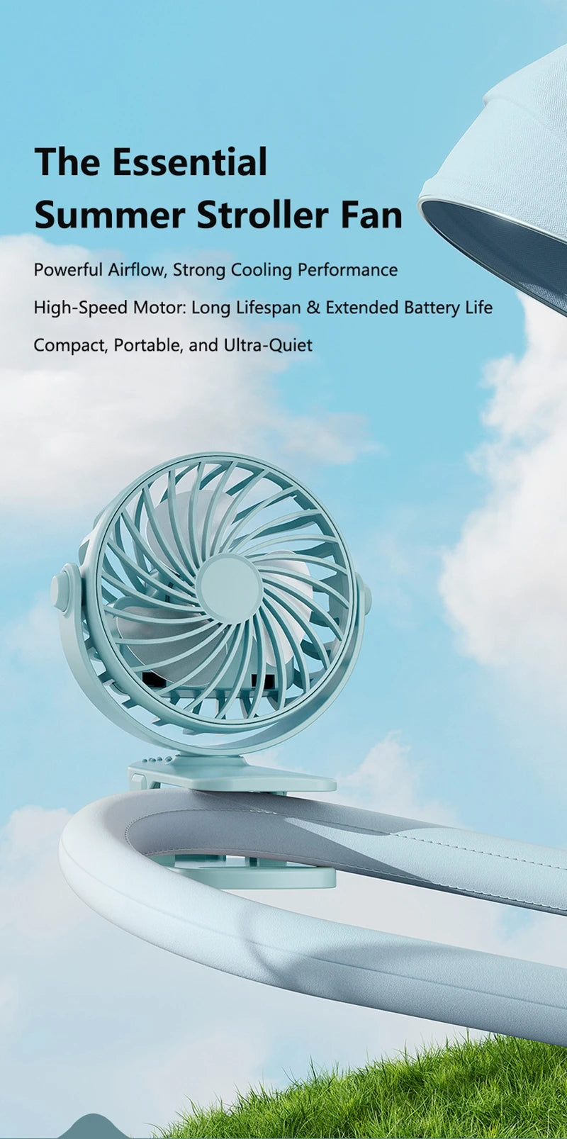 Mini Clip Fan 720°Rotation Built-in Night Lamp USB Rechargeable Powerful Airflow Portable Cooling Fan For Travel Camping Outdoor