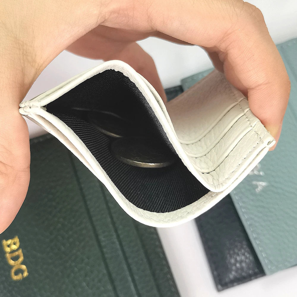 Custom Company Logo Cowhide Card Holder Woman Man Fashion Slim Mini Card Bag Genuine Leather Engrave Name Luxury Casual Purse