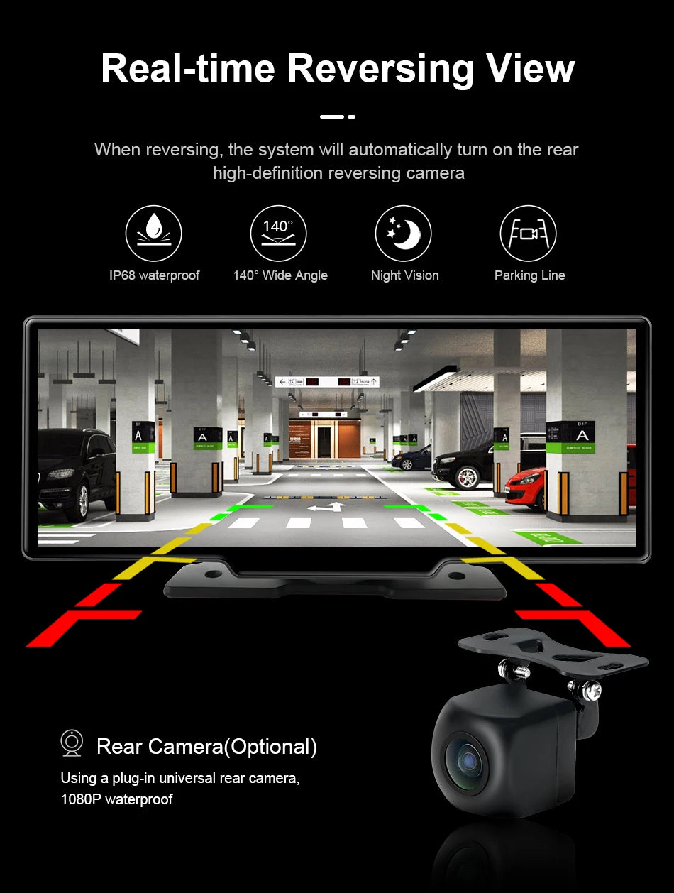 10.26 inch Car Play Screen,Wireless CarPlay & Android Auto Dash Cam Rear Camera Multimedia Stereo,AUX FM Radio,Car Touchscreen