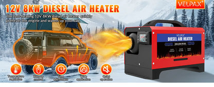 8 kW 12V All-in-One Portable Diesel Air Heater, 0.16–0.52 L/h, Diesel Air Heater 8–36 °C, Adjustable, 15–20 m², Smart LCD Control, 5 L Tank for Boats and Cars