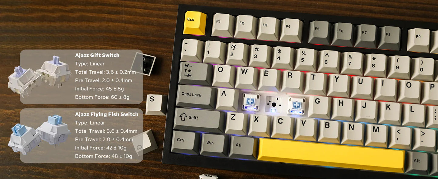 Ajazz AK820 Pro 75% Gasket-mounted Bluetooth 5.1/2.4G Wireless & Wired Mechanical Keyboard with TFT Screen for Gaming