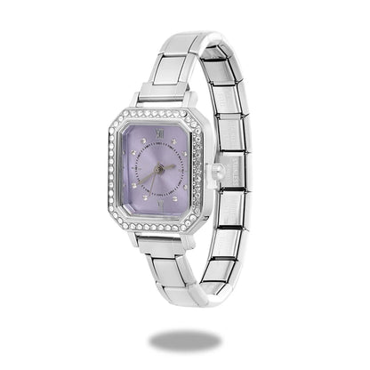Fashion High Quality Men Women's Stainless Steel Square Round Shiny Zircon Watch Bracelet For Friend Birthday DIY Jewelry Gift