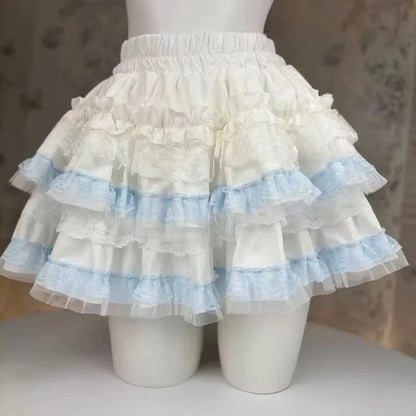 Lolita Style Princess Vintage Cake Skirt  Sweet Kawaii Women Cute Lace Ruffles Party Mini Skirts Harajuku Y2k Faldas Mujer