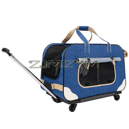 Foldable Pet Trolley, Detachable Windproof Cat Bag, Breathable Cat Carriers, Portable Pet Trolley Case