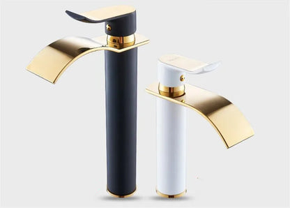 Basin Faucet Gold and White Waterfall Faucet Brass Bathroom Faucet Bathroom Basin Faucet Mixer Tap Hot and Cold Sink Faucet