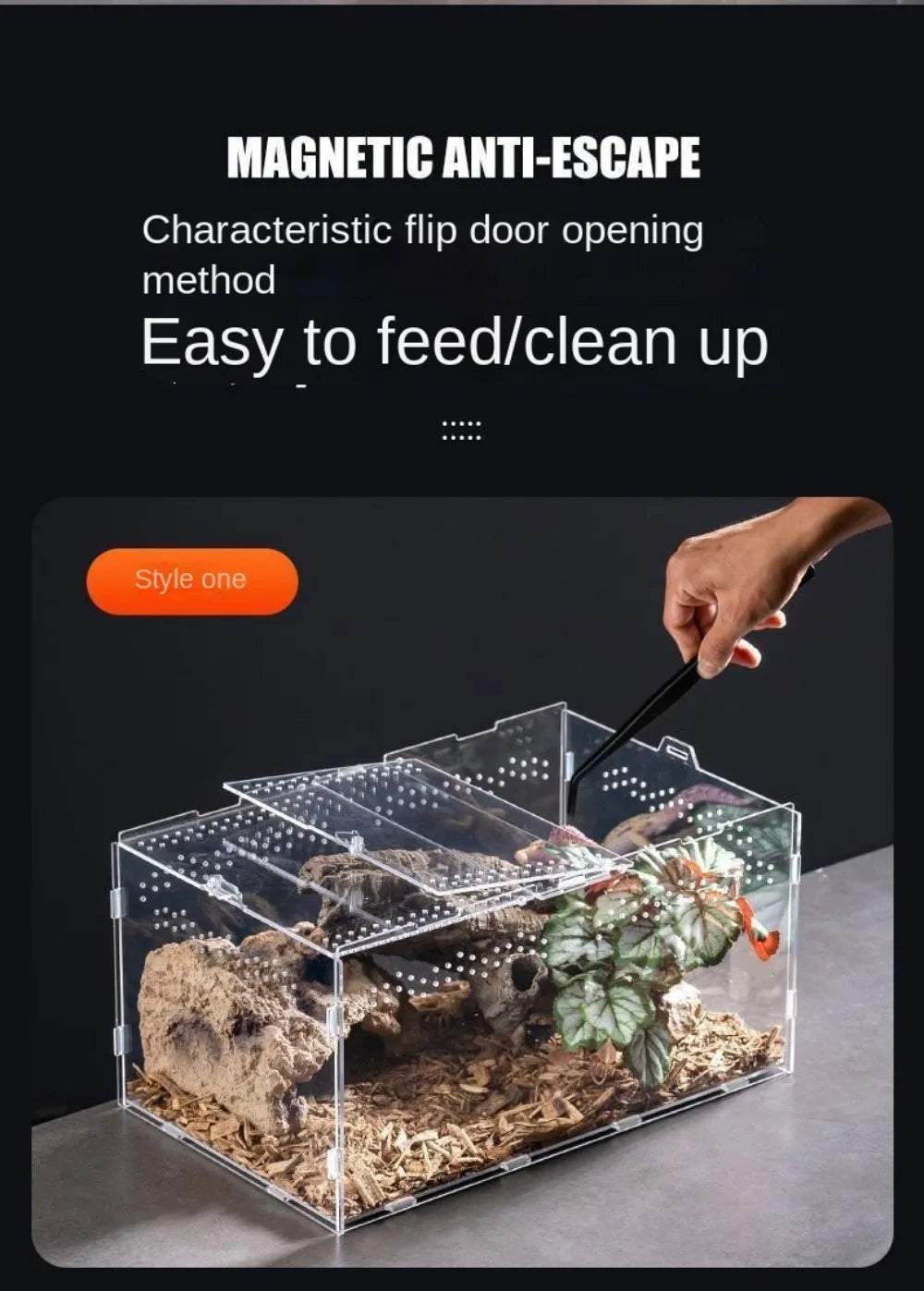Durable Acrylic Reptile Habitat Anti-Escape Multiple Size Spider Feeding Case Clear Arboreal Lizard Breeding Box for Chameleon
